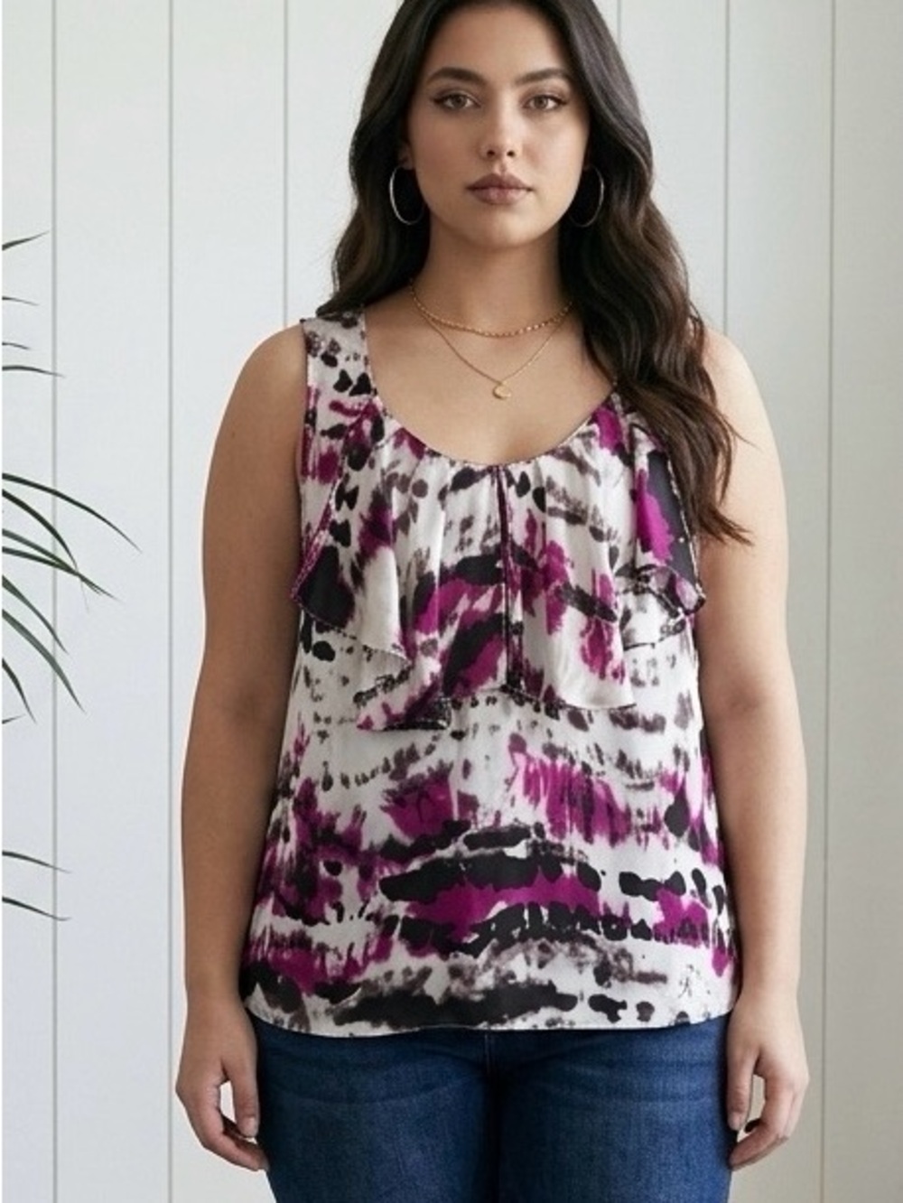 Milano Magenta and Black Ruffle Camisole